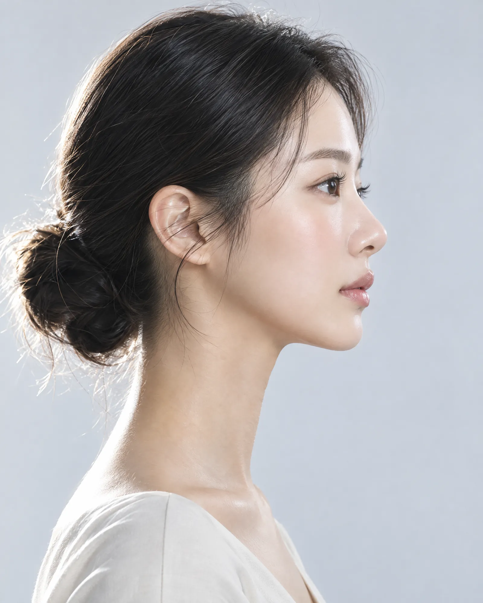 Profile of a woman with a soft, slim jawline